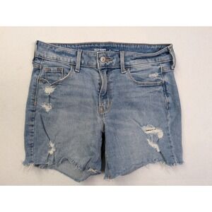 Old Navy Women Jean Shorts Size 0 Distressed Mid Rise Blue